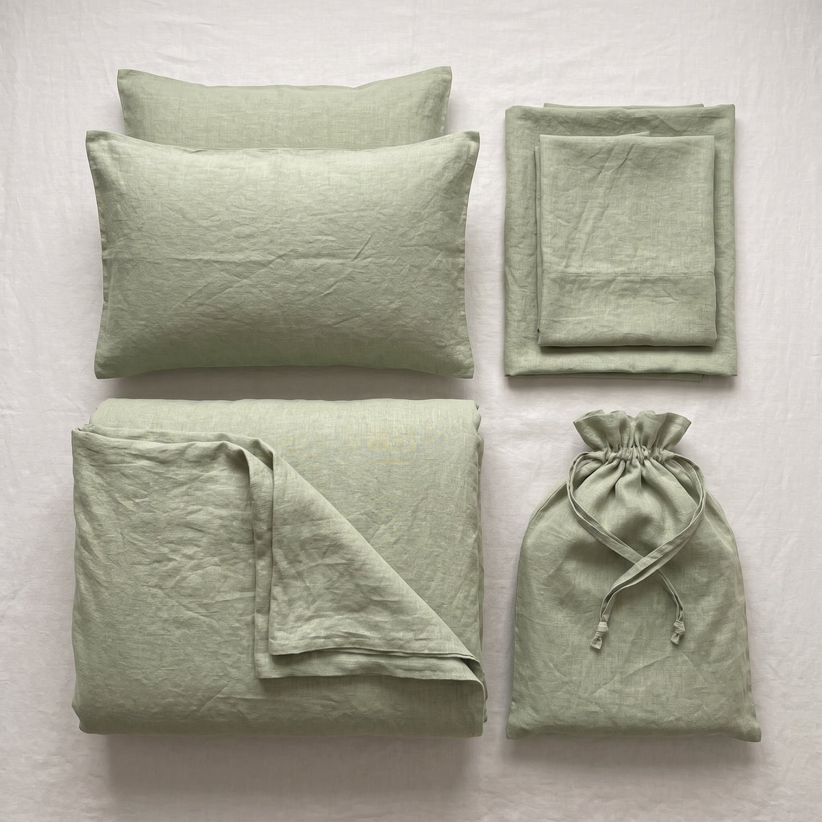 REVERIE Linen Bed Set – Duvet Cover, Fitted & Flat Sheet, 2 Pillowcases
