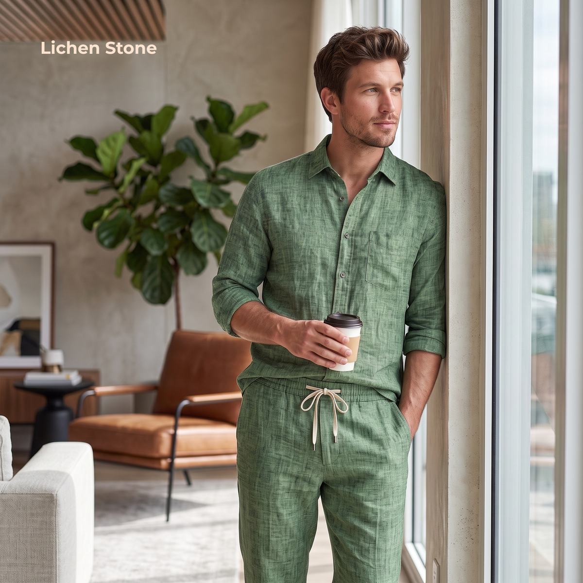 SUMMIT-M Men’s Heavy Linen Shacket & Trouser Co-ord Set