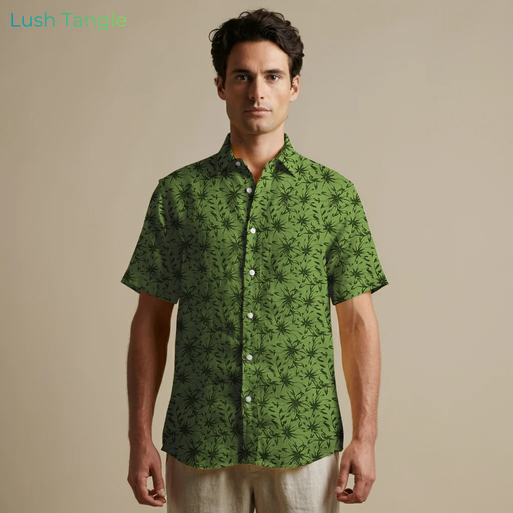 Men's Printed Linen Shirt in Lush Tangle – Forestwind by OrganoLinen