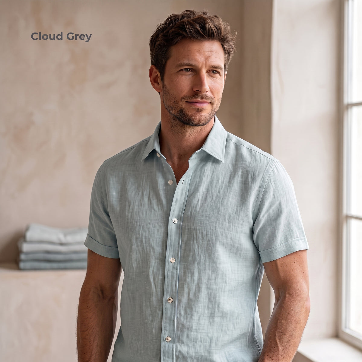 Men's Linen Shirt in Cloud Grey – Harbor by OrganoLinen
