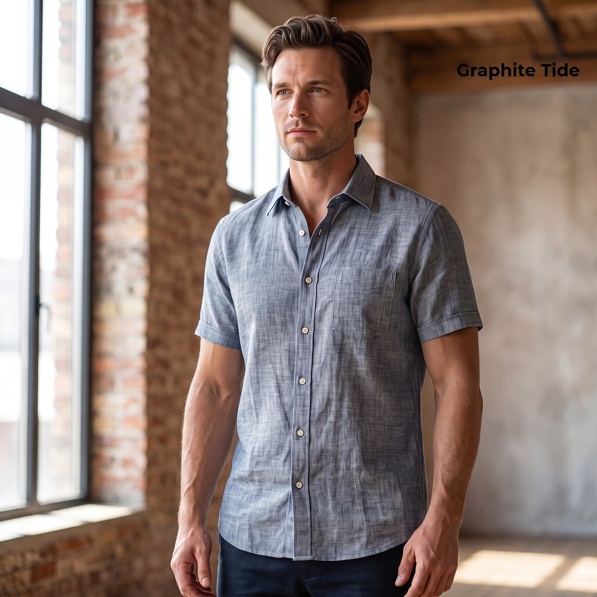Men's Linen Shirt in Graphite Tide – Harbor by OrganoLinen