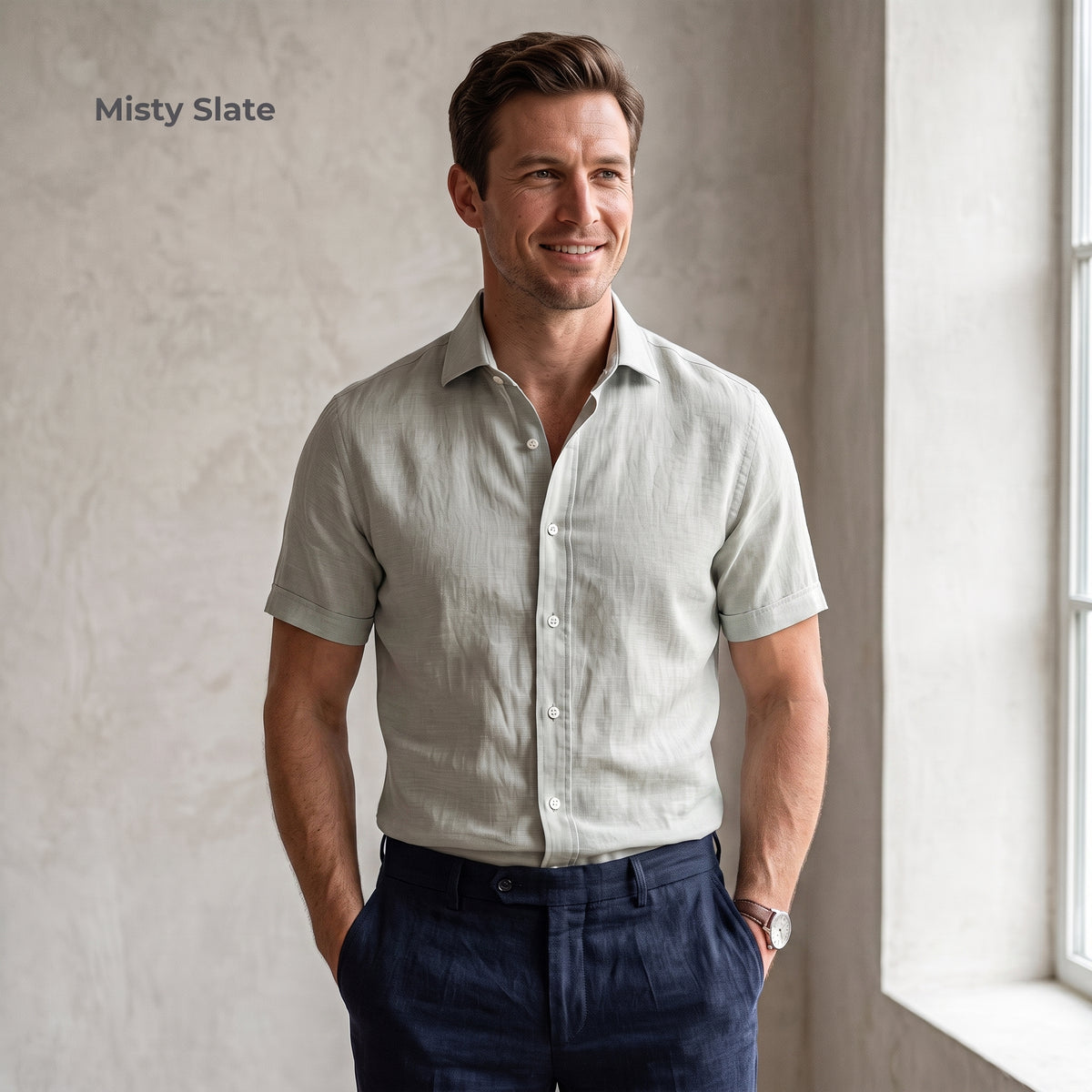 Men's Linen Shirt in Misty Slate – Harbor by OrganoLinen