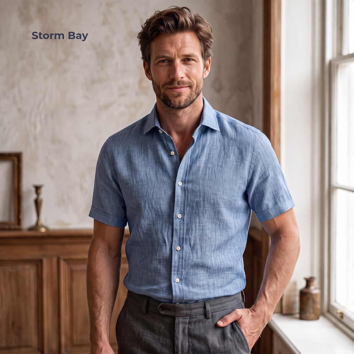Men's Linen Shirt in Storm Bay – Harbor by OrganoLinen