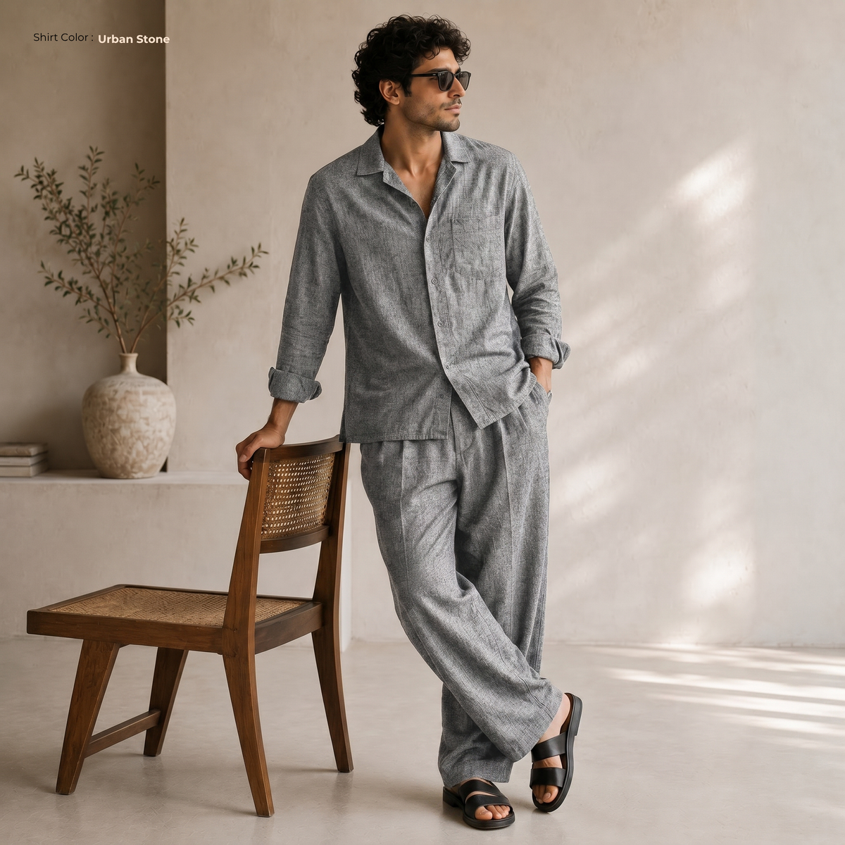 Men's Pure Linen Set in Urben Stone – Cove by OrganoLinen