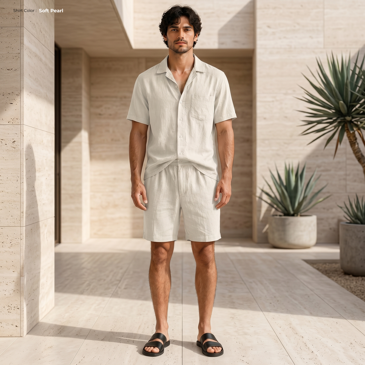 Men's Pure Linen Set in Soft Pearl – Reed by OrganoLinen