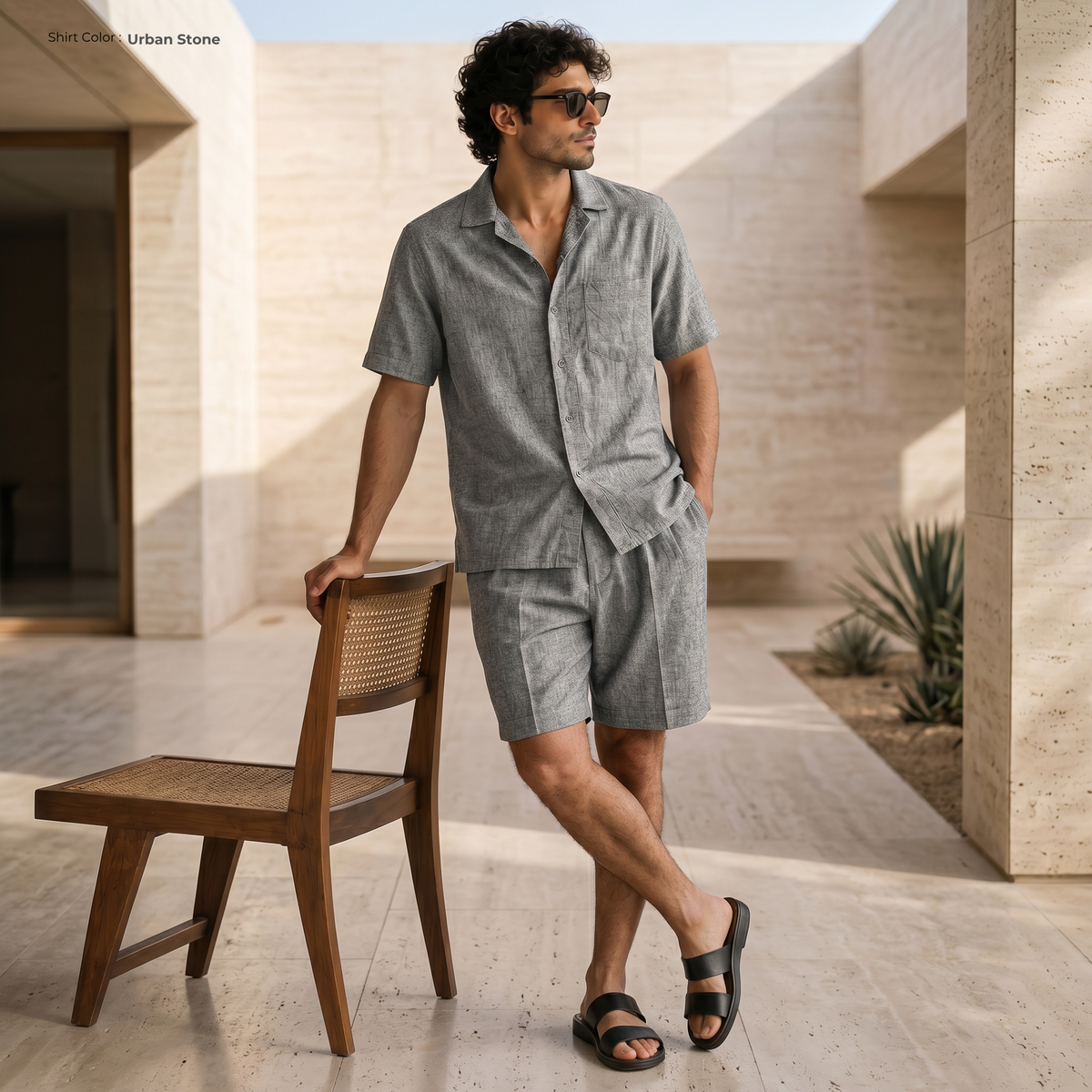 Men's Pure Linen Set in Urben Stone – Reed by OrganoLinen