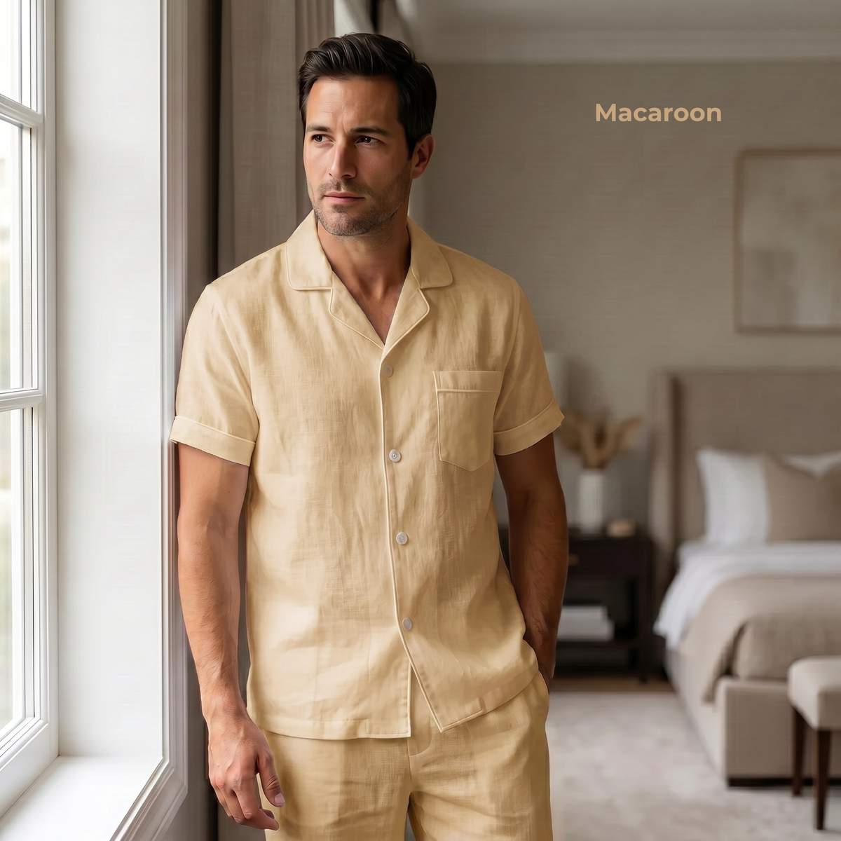 Men’s Pure Linen Pajamas in Macaroon – Finn by OrganoLinen