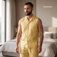Men's Pure Linen Pajamas Sleeveless Top & Pants Set in Macaroon – Elio by OrganoLinen