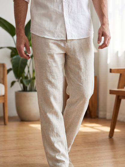 Men's linen pants in Vanilla Flax, walking – OrganoLinen