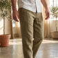 Men's linen pants in Olive Earth, walking – Echo by OrganoLinen