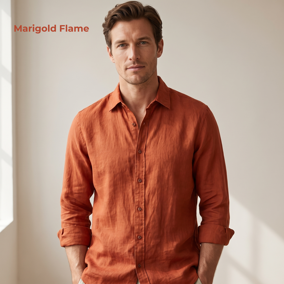 Men's Linen Shirt in Marigold Flame – Ember by OrganoLinen