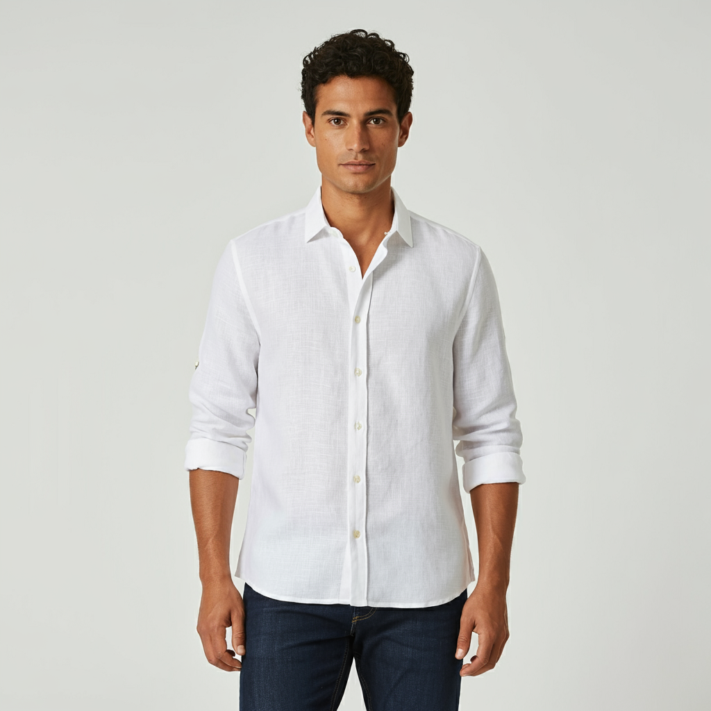 Chemise en lin classique blanche pour hommes - Lin pur - Vêtements faits à la main - Tissus en lin