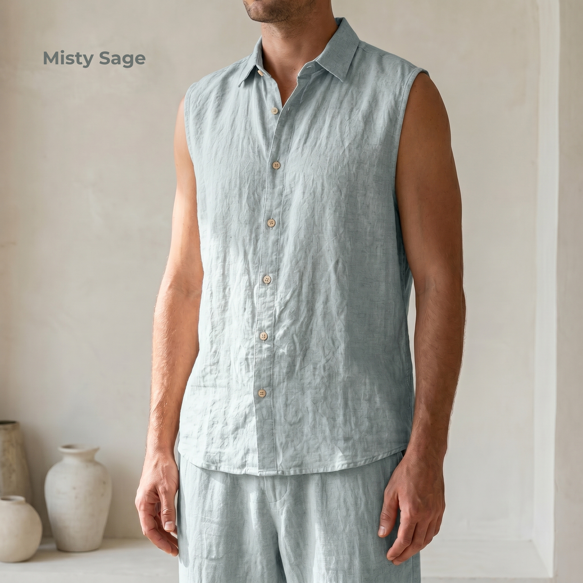 Men's Pure Linen Set in Misty Sage – Drift by OrganoLinen