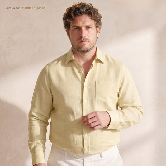 SUNNY-PMLS Men's Plus Size Yellow Linen Shirt – Long Sleeve, Custom Fit