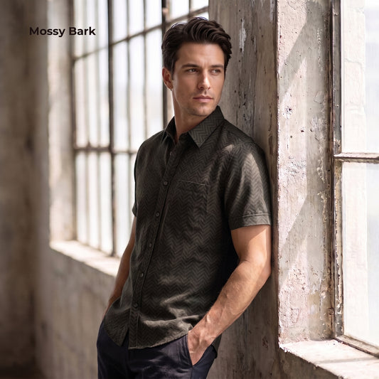 RAVEN-MSS Men's Black Linen Shirt – Short Sleeve, Custom Fit