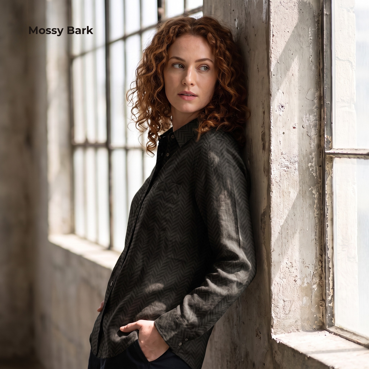 Women's Linen Shirt in Mossy Bark – Raven by OrganoLinen