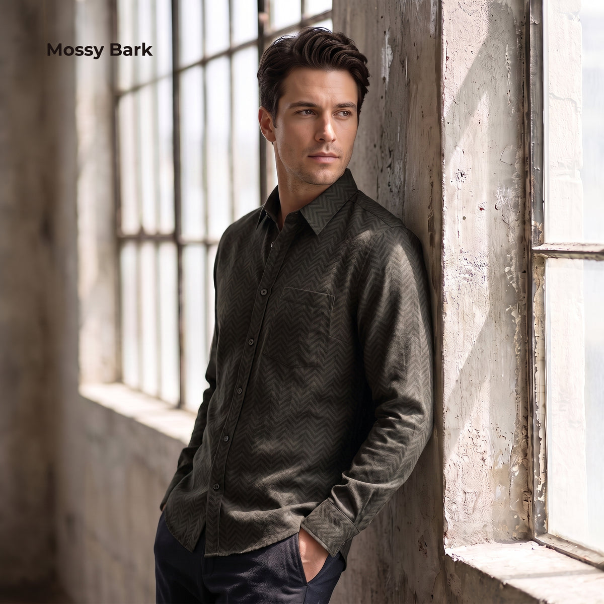 Men's Linen Shirt in Mossy Bark – Raven by OrganoLinen