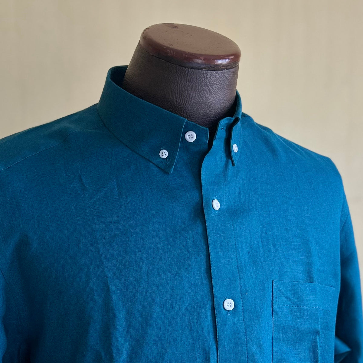HARBOR-MLS Men's Blue Linen Shirt – Long Sleeve, Custom Fit