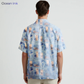 HARBORTIDE-MSS Men's Blue Printed Linen Shirt – Short Sleeve, Custom Fit