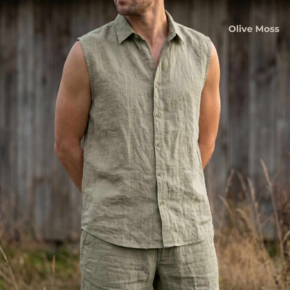 Men's Pure Linen Set in Olive Moss – Haven by OrganoLinen
