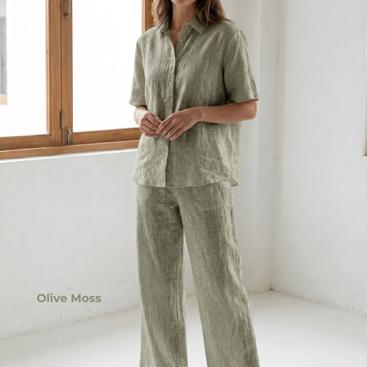 Women's Pure Linen Set in Olive Moss – Sora by OrganoLinen