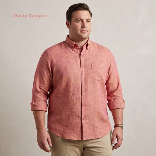 EMBER-PMLS Men's Plus Size Red Linen Shirt – Long Sleeve, Custom Fit