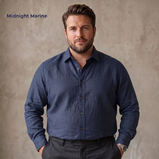 HARBOR-PMLS Men's Blue Linen Shirt – Long Sleeve, Custom Fit