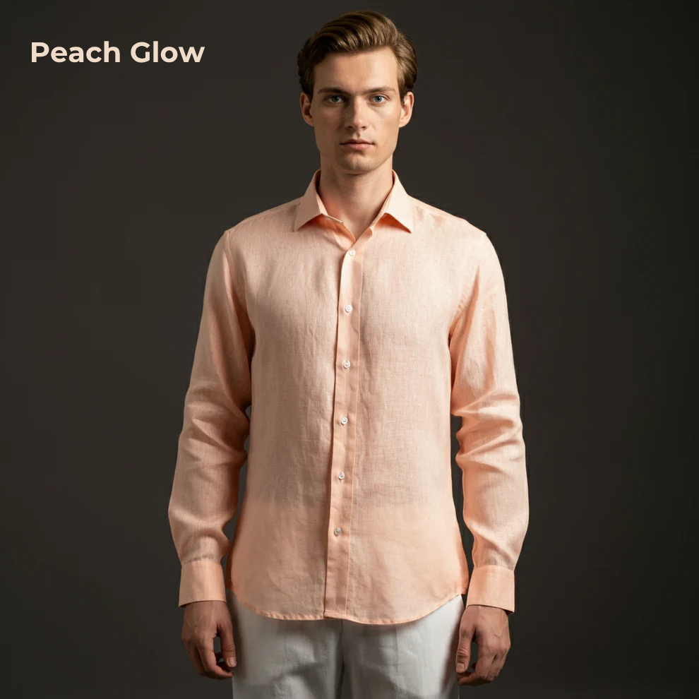 HARVEST-MLS Pink Men's  Linen Shirt – Long Sleeve, Custom Fit