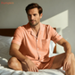Men's Pure Linen Pajamas Short Sleeve Top & Shorts Set in Pumpkin – Theo by OrganoLinen