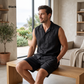 Men's Pure Linen Pajamas Sleeveless Top & Shorts Set in Black Nexa – Rex by OrganoLinen