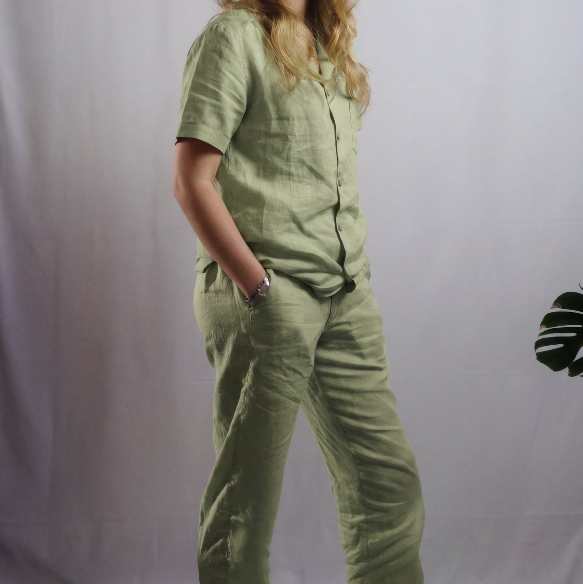 NOLA Women's Linen Pajama Set – Short-Sleeve Top & Pants