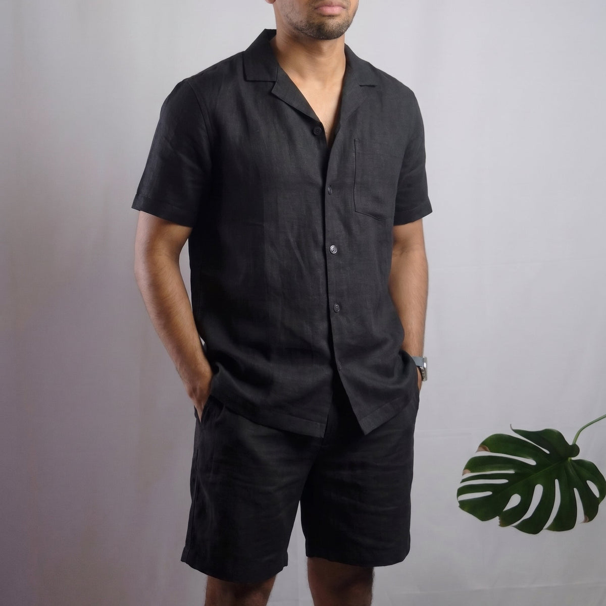 THEO Pyjama en lin pour homme – haut à manches courtes et short