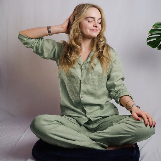 ARIA Women's Linen Pajama Set – Long-Sleeve Top & Pants