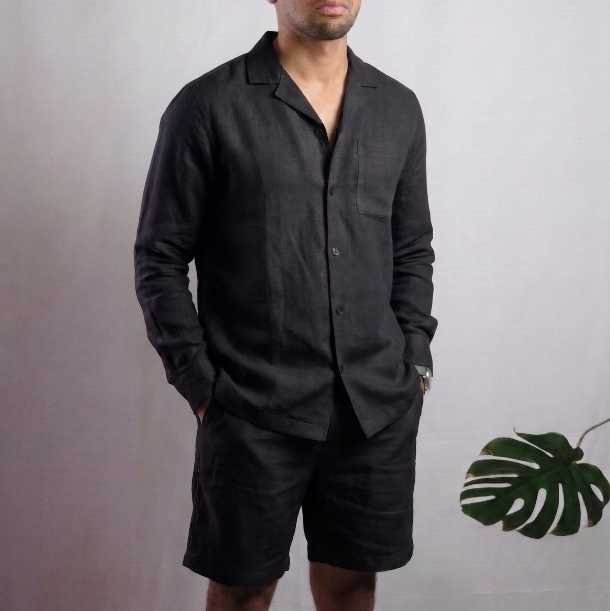 CRUZ Men's Linen Pajama Set – Long-Sleeve Top & Shorts