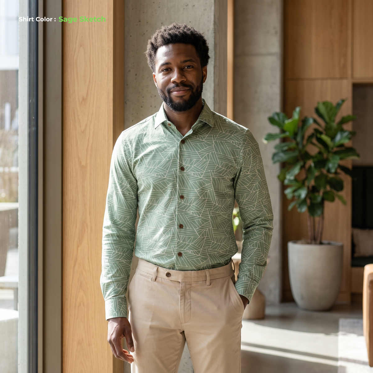 Men's Printed Linen Shirt in Sage Sketch – Forestwind by OrganoLinen