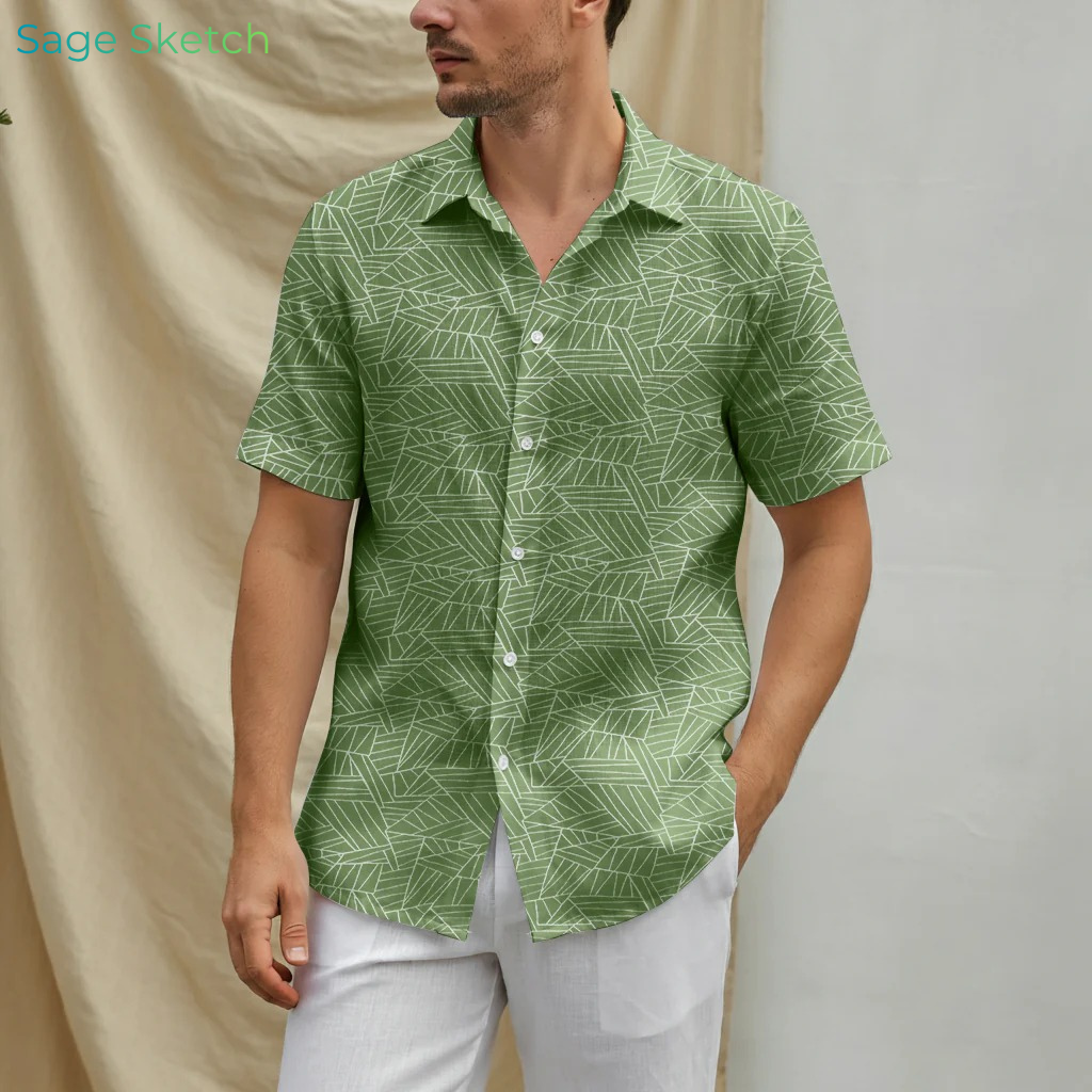 Men's Printed Linen Shirt in Sage Sketch – Forestwind by OrganoLinen