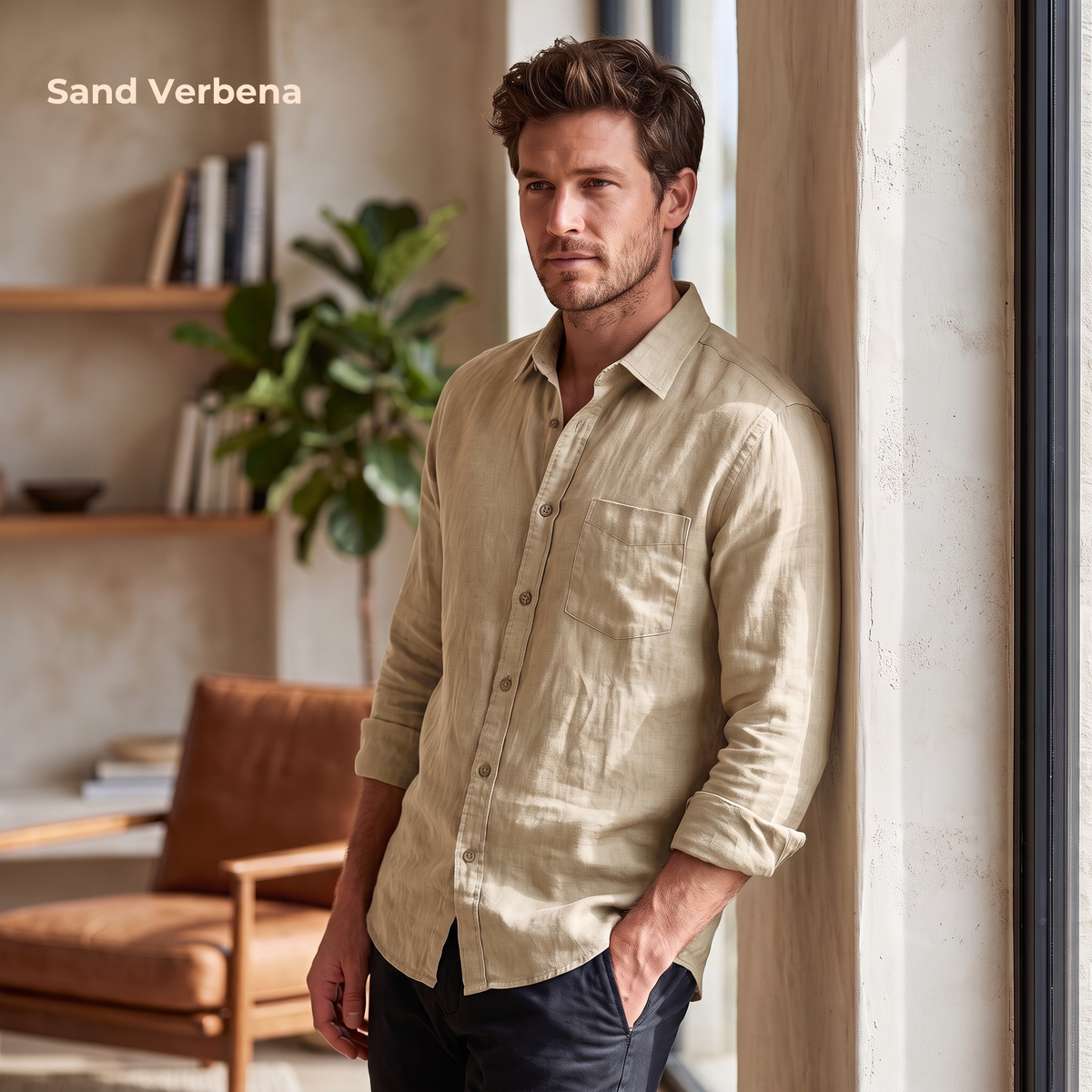 Chemise classique en lin RINO pour homme - Tan