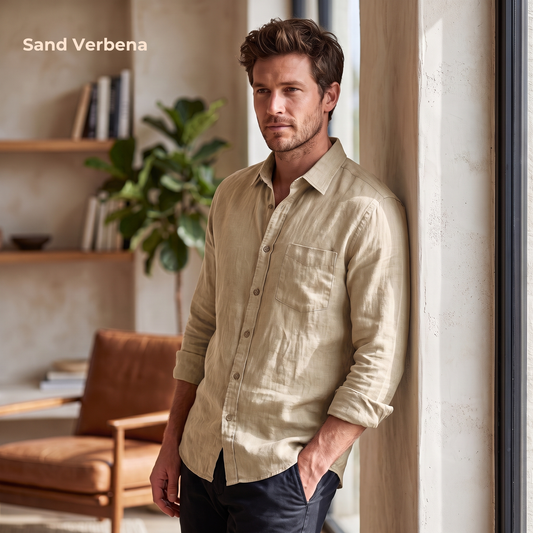 DUNE-MLS Men's Tan Linen Shirt – Long Sleeve, Custom Fit