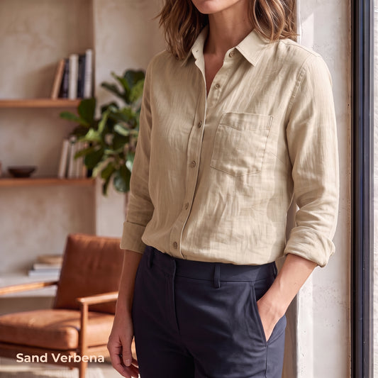 DUNE-WLS Women's Tan Linen Shirt – Long Sleeve, Custom Fit
