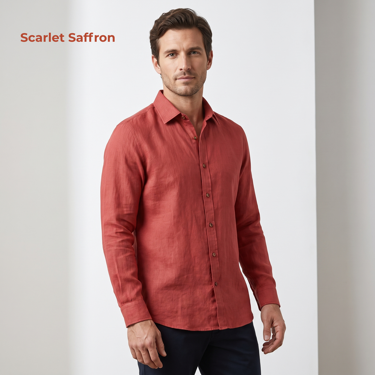 Men's Linen Shirt in Scarlet Saffron – Ember by OrganoLinen