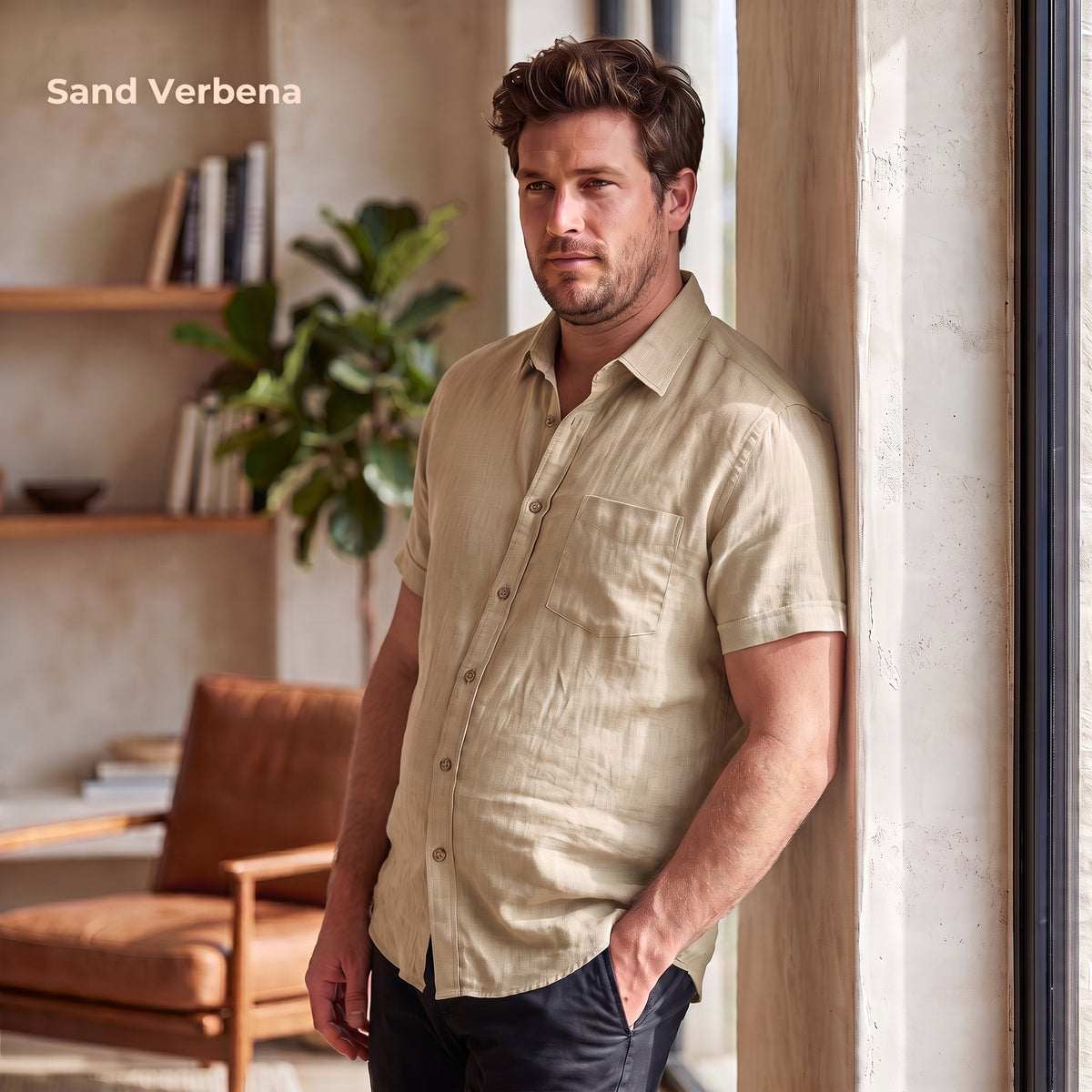 Chemise classique en lin RINO pour homme - Tan