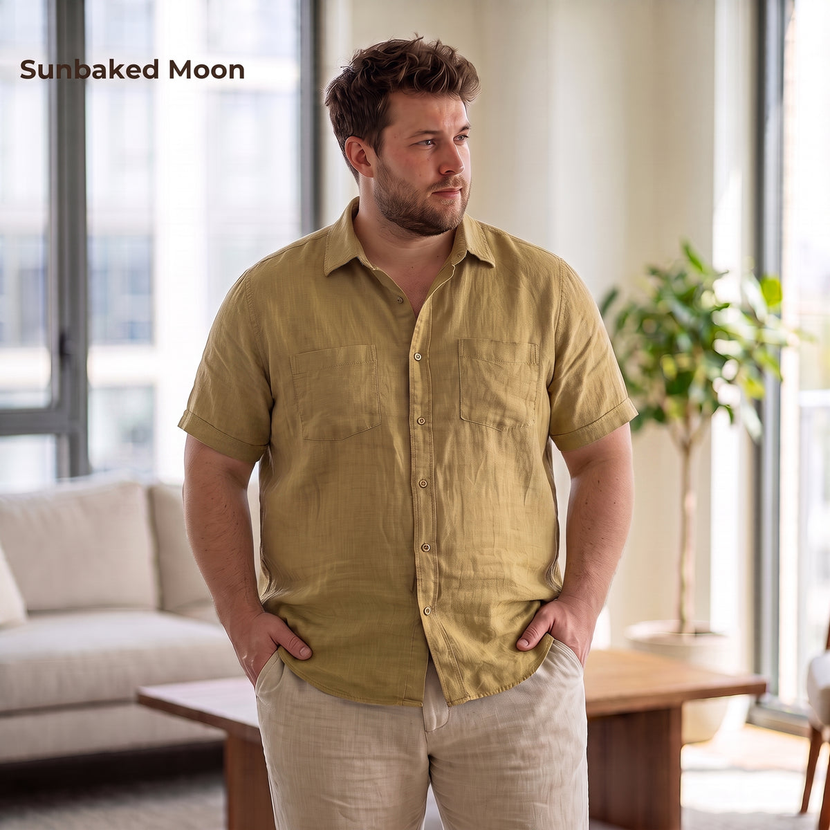 Chemise classique en lin RINO pour homme - Tan