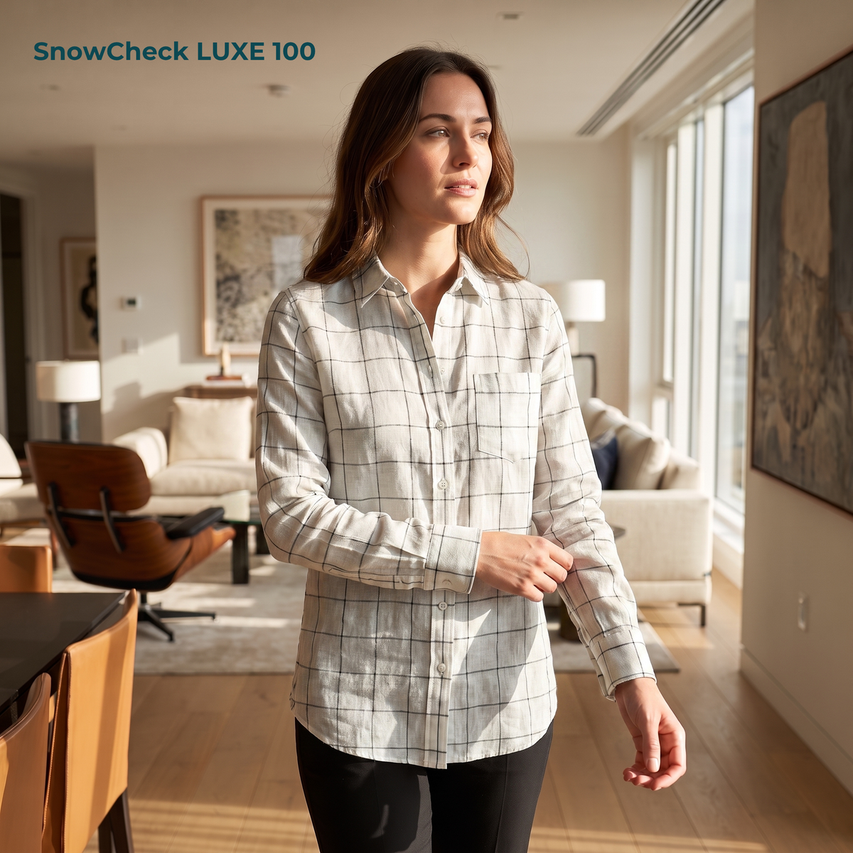 Women's Premium Linen Shirt in Snowcheck Luxe100 – Luxe by OrganoLinen
