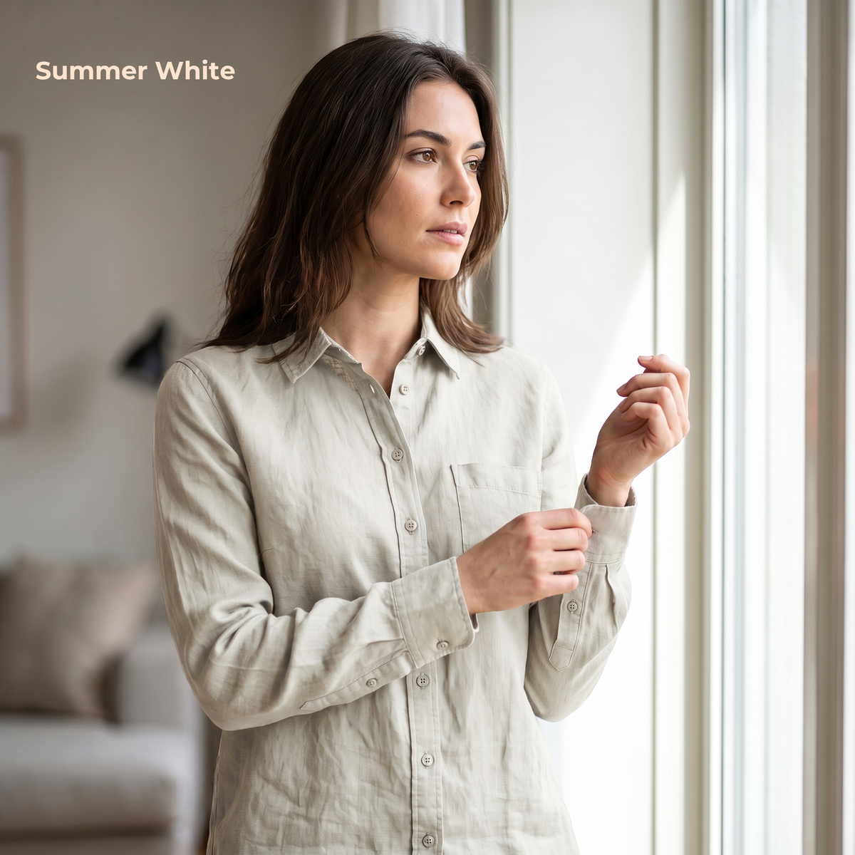 Women's Shirt in Heavy Linen in Summer White – Willow by OrganoLinen