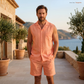 Men's Pure Linen Pajamas Sleeveless Top & Shorts Set in Tangerine – Rex by OrganoLinen