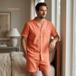 Men's Pure Linen Pajamas Short Sleeve Top & Shorts Set in Tangerine – Theo by OrganoLinen