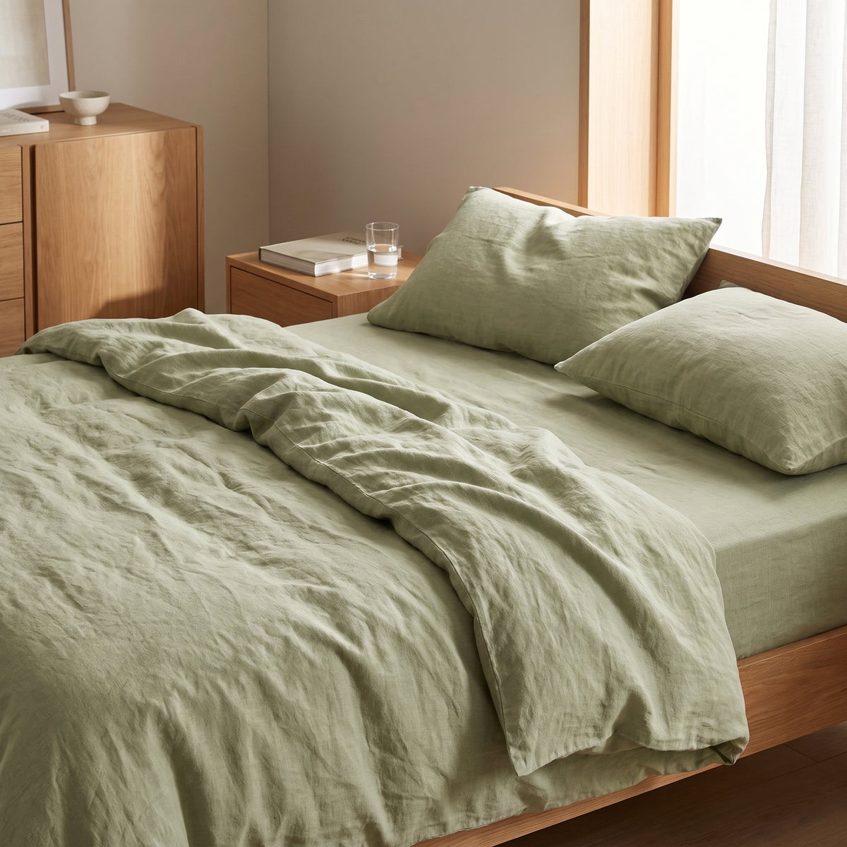 REVERIE Linen Bed Set – Duvet Cover, Fitted & Flat Sheet, 2 Pillowcases