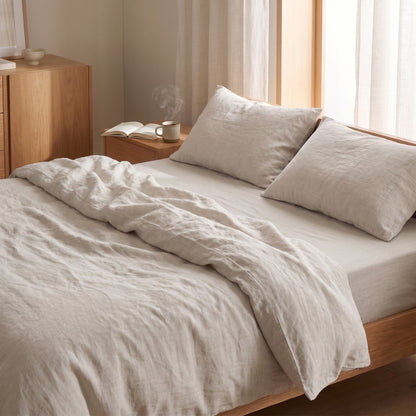 REVERIE Linen Bed Set – Duvet Cover, Fitted & Flat Sheet, 2 Pillowcases