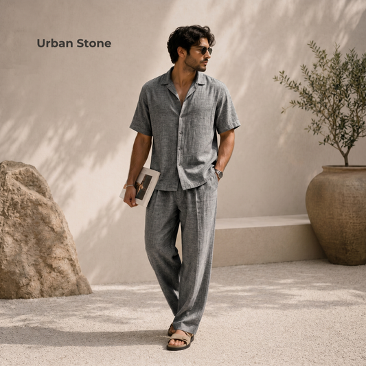NOA Men's Pure Linen Set – Short Sleeve Shirt & Pants Co-ord