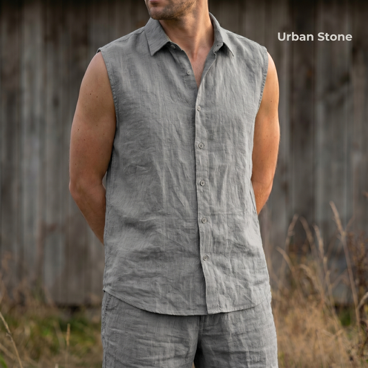 HAVEN Men's Pure Linen Set – Sleeveless Top & Shorts Co-ord